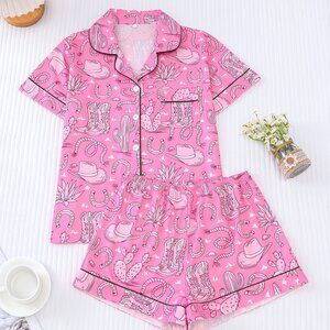 Pink 2 piece CACTUS & BOOTS COWGIRL PAJAMA SET